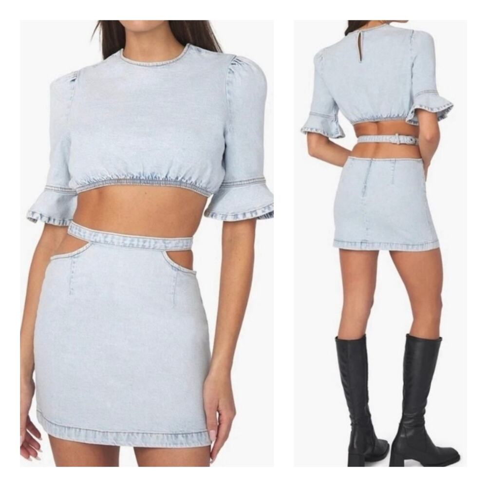 WeWoreWhat | Cutout Denim Mini Skirt Small Light Wash Sexy Night Out Party